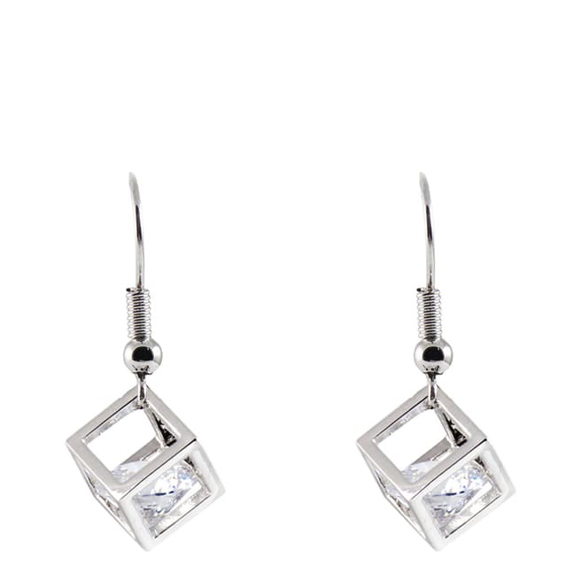 MUSAVENTURA Silver Square Crystal Earrings