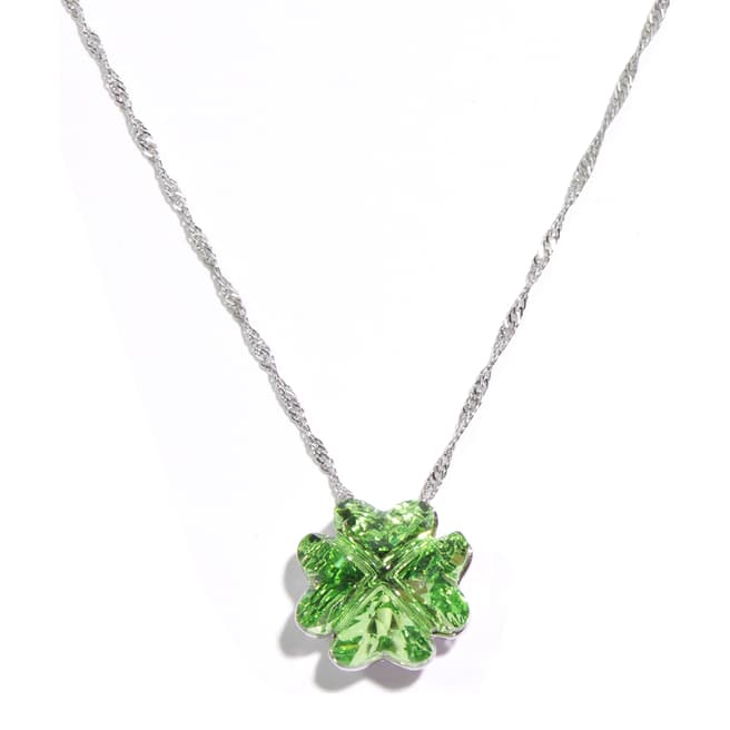 MUSAVENTURA Silver Lucky Clover Green Crystal Necklace