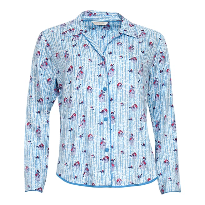 Cyberjammies Blue Wren Woven Long Sleeve Brushed Bird Print Pyjama Top