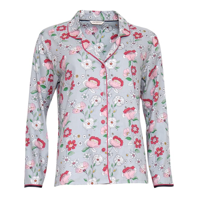 Cyberjammies Grey Faye Woven Long Sleeve Floral Print Pyjama Top