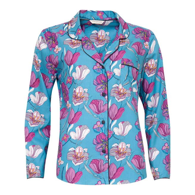 Cyberjammies Blue Bella Woven Long Sleeve Floral Print Pyjama Top