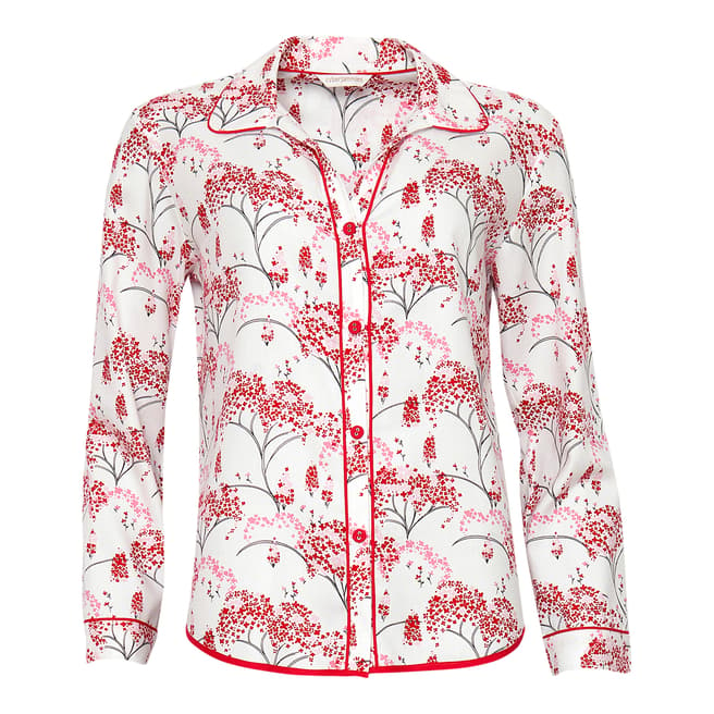 Cyberjammies Red Erin Woven Long Sleeve Brushed Floral Print Pyjama Top
