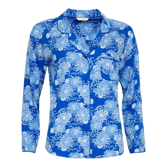 Cyberjammies Blue Maya Woven Long Sleeve Floral Print Pyjama Top