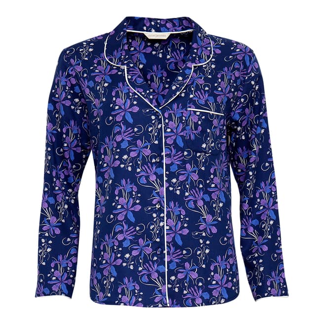 Cyberjammies Blue Sadie Woven Long Sleeve Brushed Floral Print Pyjama Top