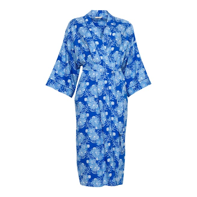 Cyberjammies Blue Maya Woven Long Sleeve Floral Print Long Robe