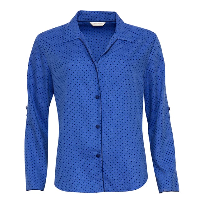 Cyberjammies Blue Sadie Woven Turn up Sleeve Brushed Spot Print Pyjama Top