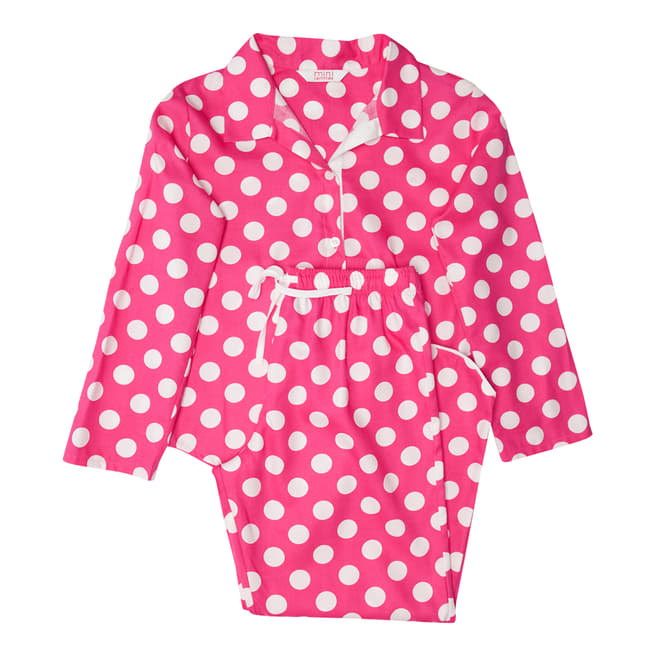 Minijammies Girls Pink Molly Woven Turn up Sleeve Spot Print Pyjamas