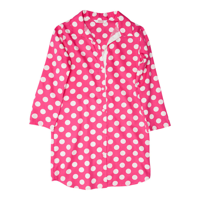 Minijammies Girls Pink Molly Woven Turn up Sleeve Spot Print Nightshirt