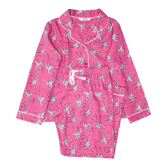 Minijammies Girls Pink Molly Woven Long Sleeve Ballerina Print Pyjamas