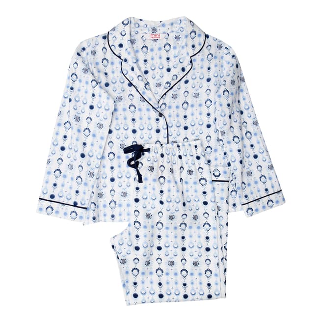 Minijammies Girls White Josie Woven Long Sleeve White Geo Print Pyjamas