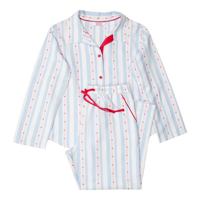 Minijammies Girls Blue Matilda Woven Long Sleeve Heart Dobby StripePyjamas