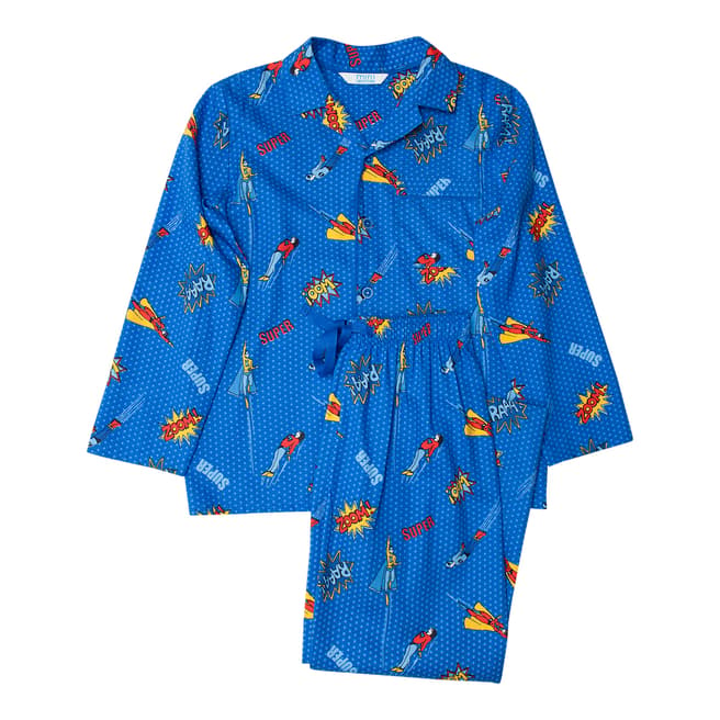 Minijammies Boy's Blue Sydney Woven Superhero Print Long Sleeve Pyjamas