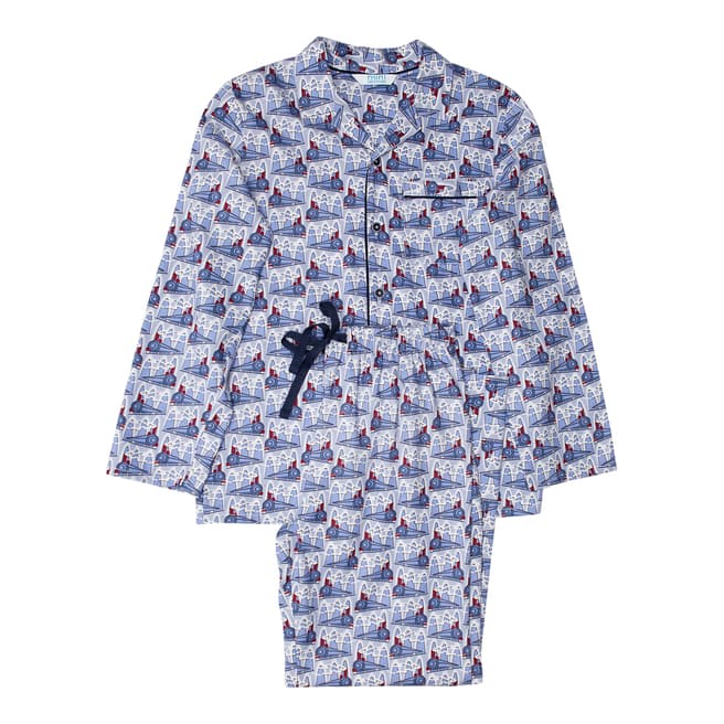 Minijammies Boy's Blue Henry Woven Train Print Long Sleeve Pyjamas