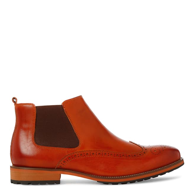 Justin Reece Mens Brown Leather Barton Brogue Chelsea Boots
