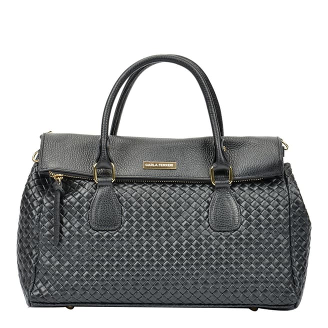 Carla Ferreri Black Leather Zip Tote Bag