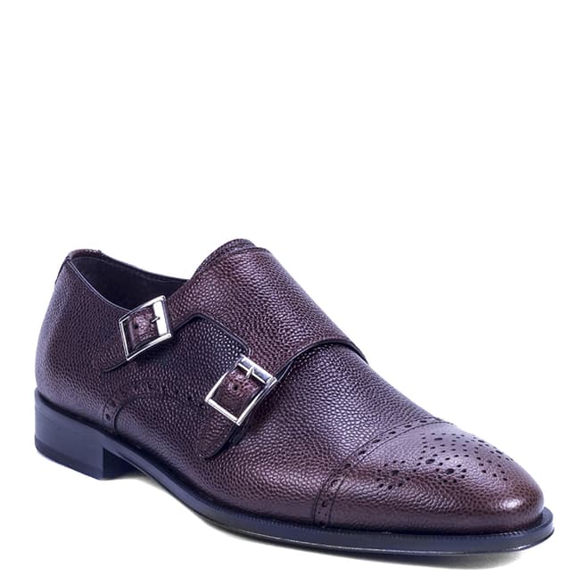 Ortiz & Reed Dark Brown Grained Leather Timonk Monkstrap Shoes