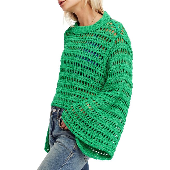 Free People Kelly Green Caught Up Crochet Top