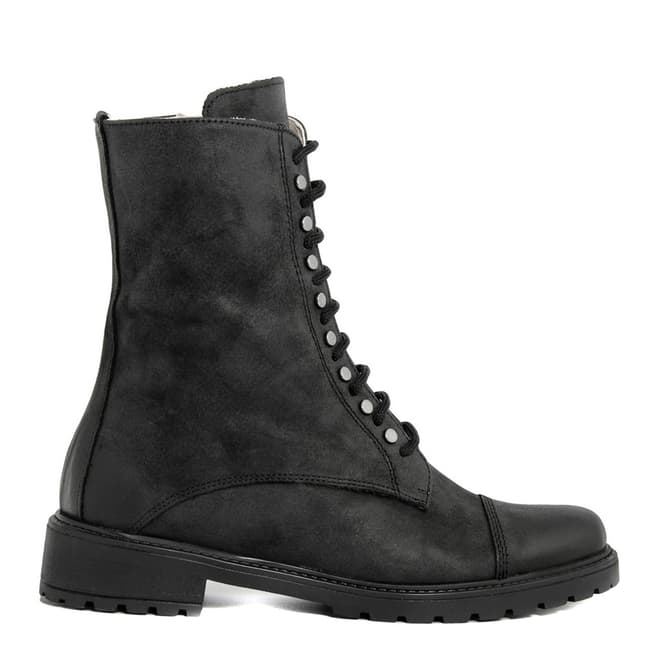 Roberto Carrioli Black Distressed Leather Lace Up Ankle boots