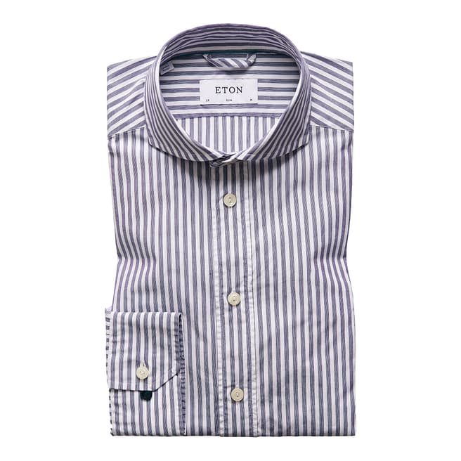 Eton Shirts Blue/White Slim Cotton Stripe Shirt
