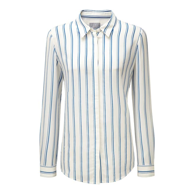 Pure Collection Cobalt Stripe Relaxed Washed Silk Blouse