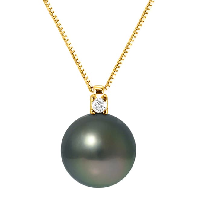 Just Pearl Black Pearl and Diamond Yellow Gold Necklace