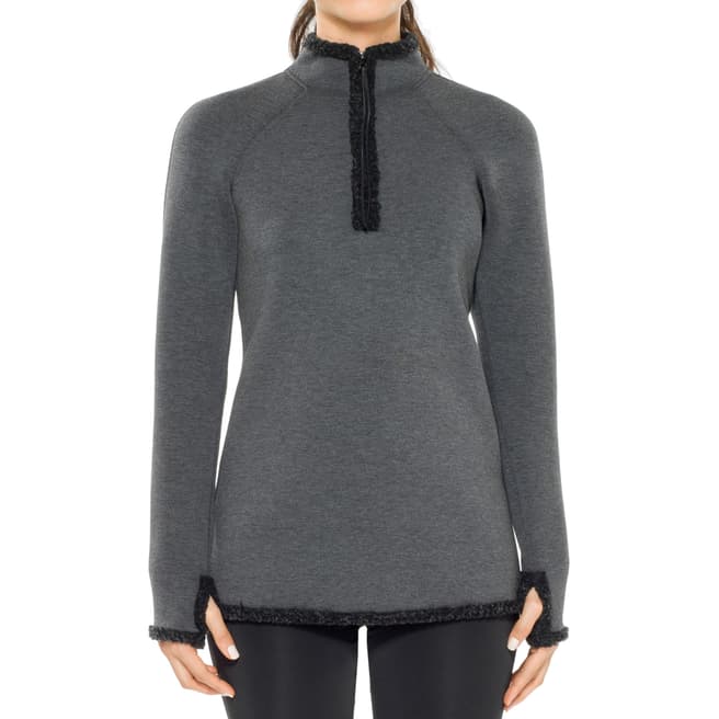 Max Studio Charcoal Bonded Jersey Faux Fur Zip Pullover