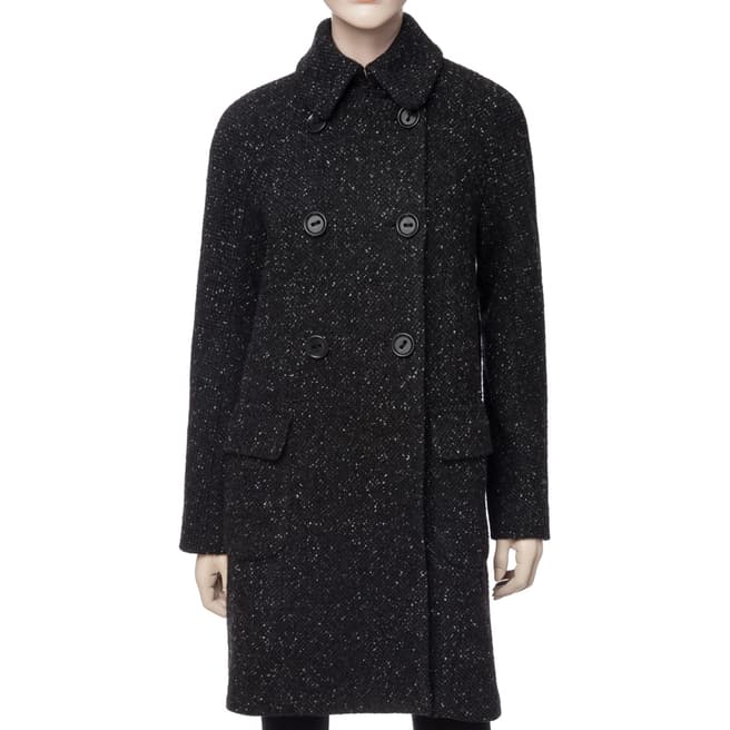Leon Max Collection Black Tweed Double-Breasted Wool Blend Coat