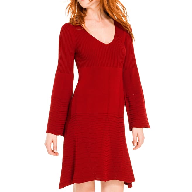 Leon Max Collection Wine Red Flared Sleeved Dress