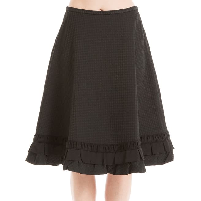 Leon Max Collection Black Houndstooth Cloque Ruffled Edge Skirt