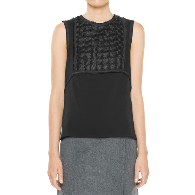Leon Max Collection Black Embroidered Twill Sleeveless Blouse