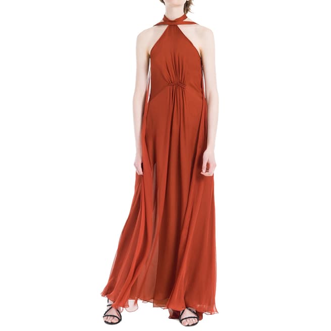 Leon Max Collection Red Silk Mesh Chiffon Long Dress