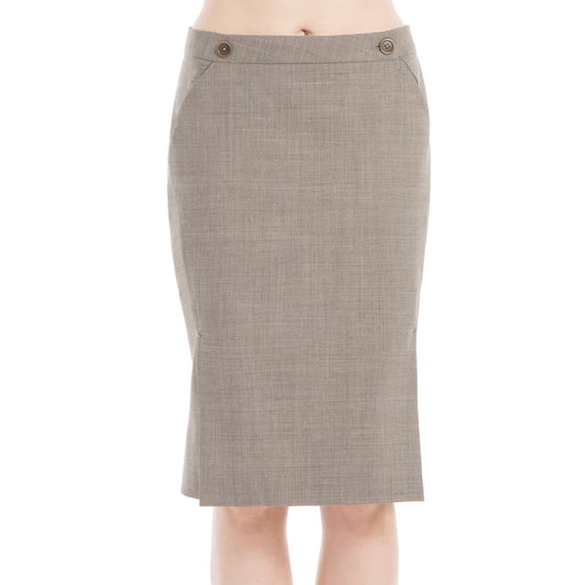 Leon Max Collection Heather Brown Tropical Wool Seamed Slim Skirt
