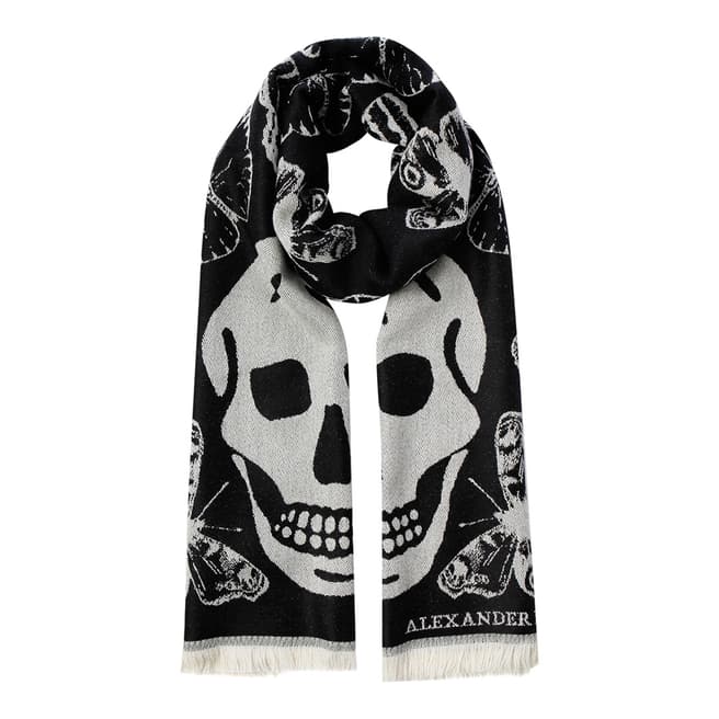 Alexander McQueen Black And Ivory Large Skull Scarf Wool Blend