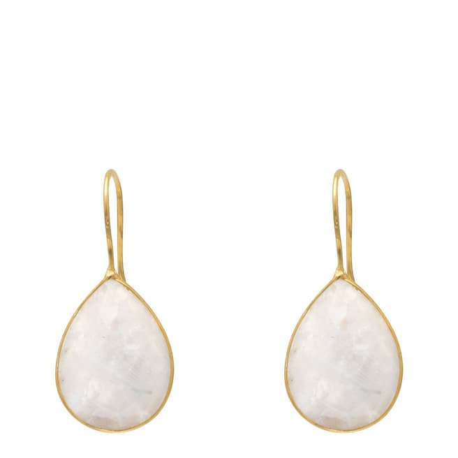 Black Label by Liv Oliver Gold Plated Moonstone Pear Drop Earrings