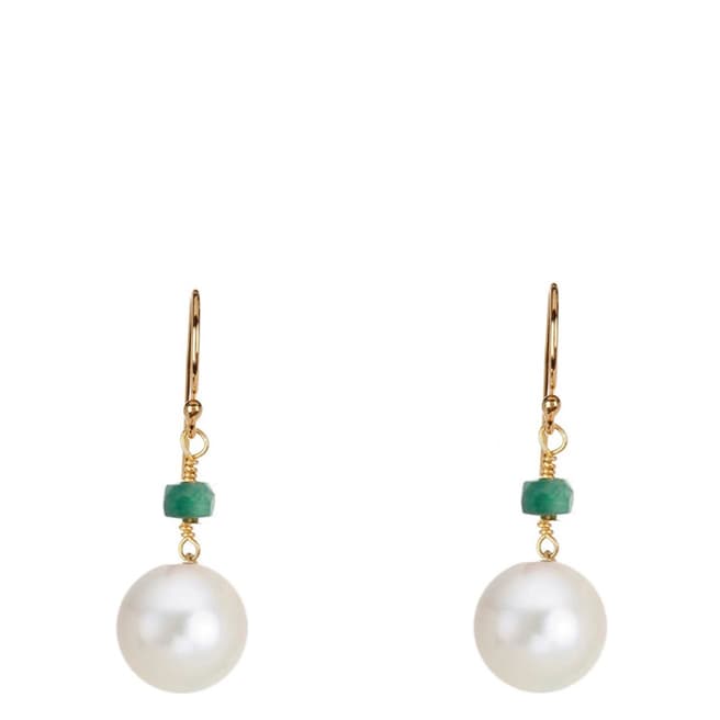 Black Label by Liv Oliver Gold Emerald Pearl Drop Earrings