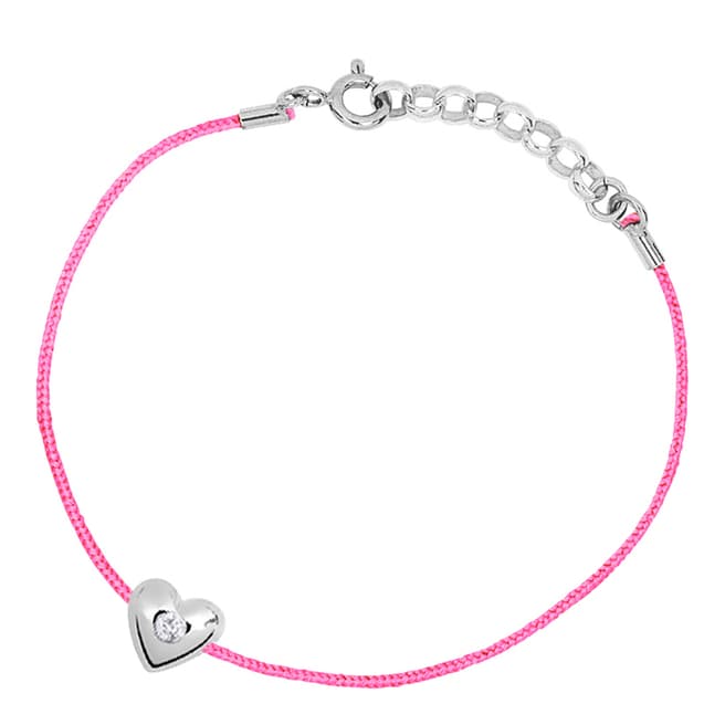 Only You Pink/Silver Heart Weaved Nylon String Bracelet 0.03 cts