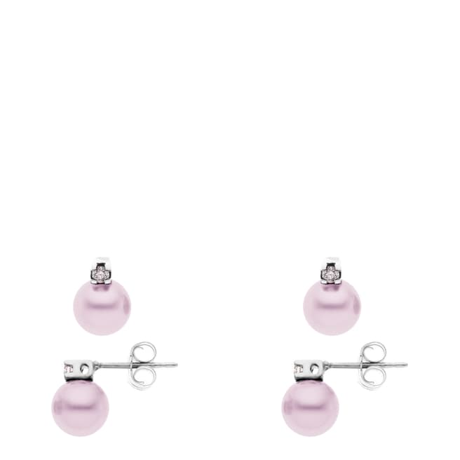 Only You Silver/Light Pink Pearl And Diamond Earrings 0.03Cts