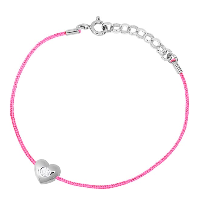 Pretty Solos Pink/Silver Heart Weaved Nylon String Bracelet 0.05 cts