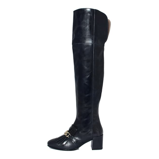 Giorgio Picino Navy Burnished Leather Buckle Front Over the Knee Boots
