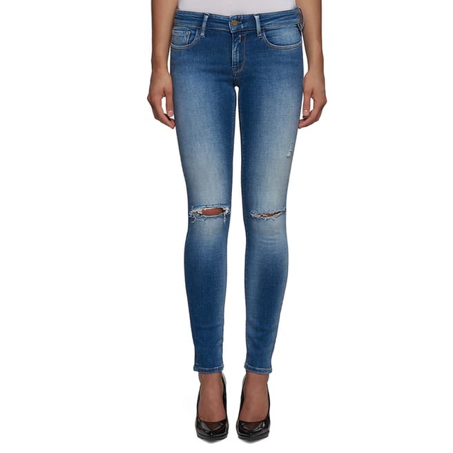 Replay Mid Blue Ripped Skinny Stretch Jeans