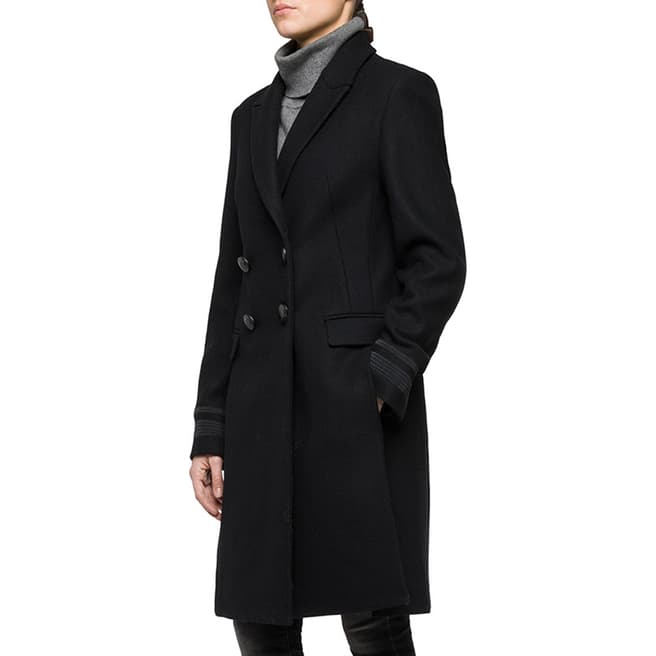 Replay Women's Black Double Breasted Wool Blend Coat