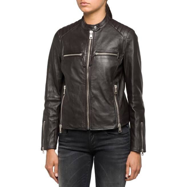 Replay Women's Black Zip Leather Jacket