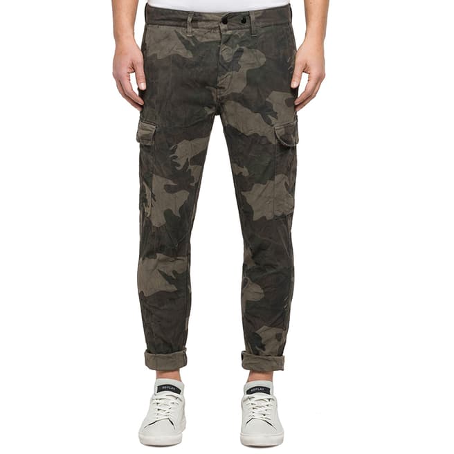 Replay Men's Khaki Camouflage Twill Stretch Trousers