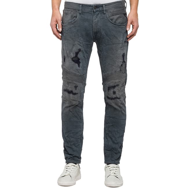 Replay Men's Grey Distressed Stretch Jeans