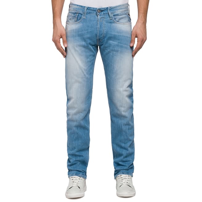 Replay Men's Blue Newbill Washed Straight Stretch Jeans