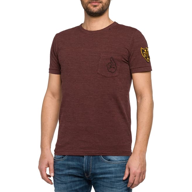 Replay Men's Burgundy Over-Dyed Blend T-Shirt