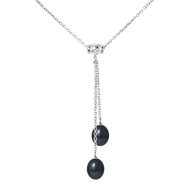Manufacture Royale Silver Necklace with 2 Black Freshwater Pearls 8-9 mm Length 42 cm