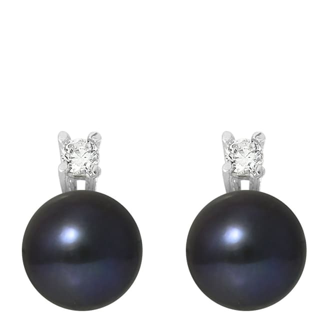 Manufacture Royale Black Tahitian Style Silver Pearl Earrings 7-9mm
