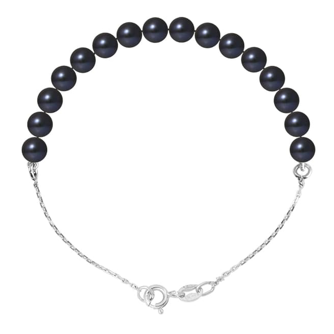 Perlinea Pearls Silver Bracelet with Black Pearls 5-6 mm Length 18cm