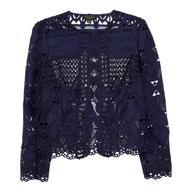 Ted Baker Navy Dalmy Lace Panelled Cropped Jacket